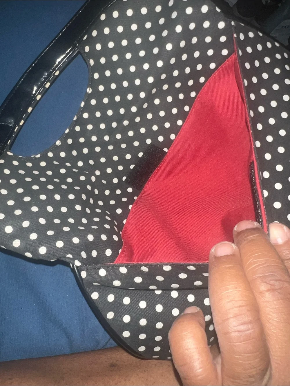 Sanrio Black and White Polka Dot Bag with Bright Red Interior